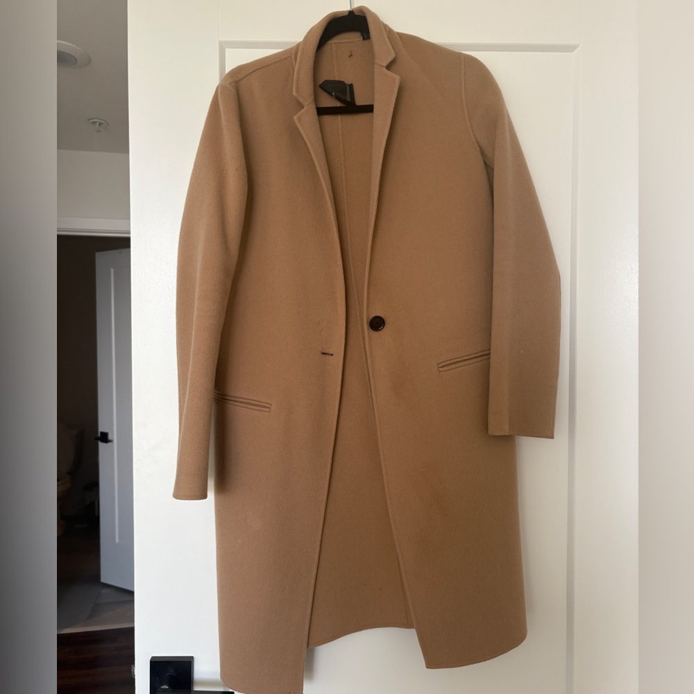 Theory Tan Coat Timeless Design
